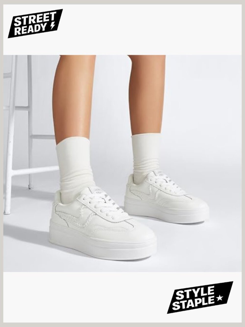 Platform Fashion Sneakers Thick Sole Faux Leather Suede Rubber Gum Sole Low Top - Picture 3 of 7